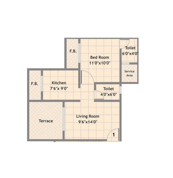 Floor plan of 1 BHK 490 Sq. Ft. Apartment in Mohan Suburbia, Thane