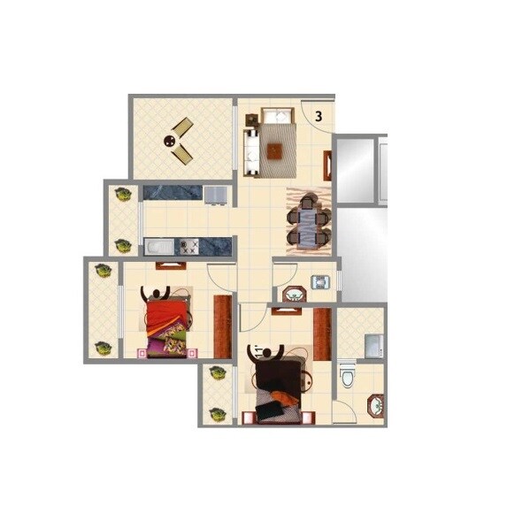 Floor plan of 2 BHK 708 Sq. Ft. Apartment in Mohan Suburbia, Thane