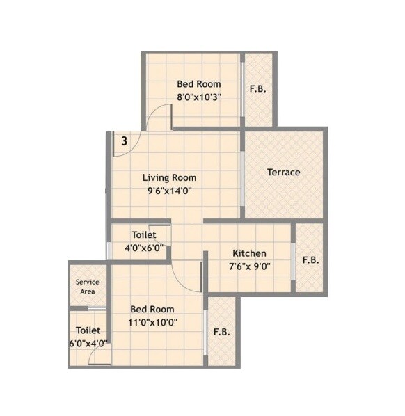 Floor plan of 2 BHK 720 Sq. Ft. Apartment in Mohan Suburbia, Thane