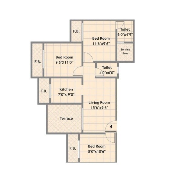 Floor plan of 3 BHK 1021 Sq. Ft. Apartment in Mohan Suburbia, Thane