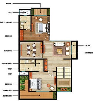 Floor plan of 2 BHK 1076 Sq. Ft. Villa in Mohan Waters Edge, Thane