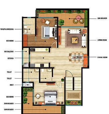Floor plan of 2 BHK 1098 Sq. Ft. Villa in Mohan Waters Edge, Thane