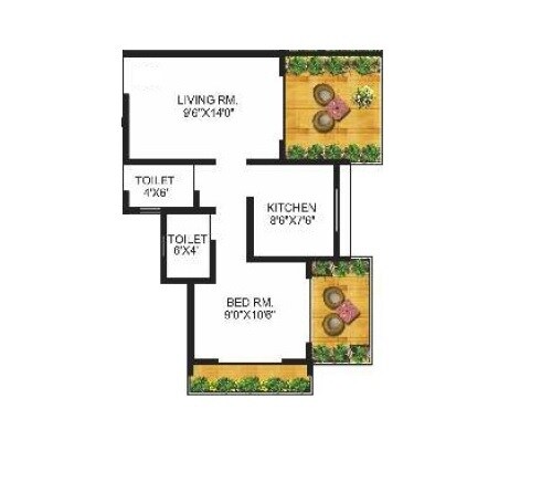 Floor plan of 1 BHK 374 Sq. Ft. Apartment in Mohan Willows, Thane