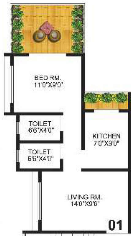 Floor plan of 1 BHK 452 Sq. Ft. Apartment in Mohan Willows, Thane