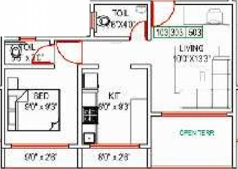 Floor plan of 1 BHK 450 Sq. Ft. Apartment in Mohite Shreeyog Residency, Thane