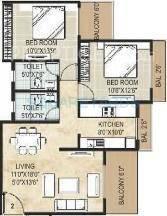 Floor plan of 2 BHK Apartment - 575 sq. ft. in Monarch Properties Solitaire, Thane