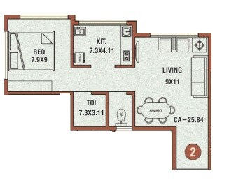 Floor plan of 1 BHK 278 Sq. Ft. Apartment in Morivali Ambernath Brondesbury CHS, Thane