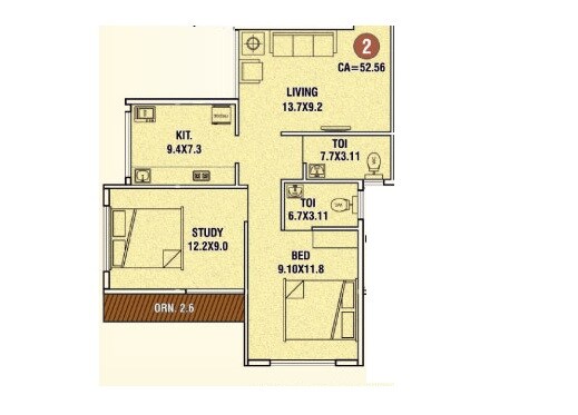 Floor plan of 2 BHK 566 Sq. Ft. Apartment in Morivali Ambernath Brondesbury CHS, Thane