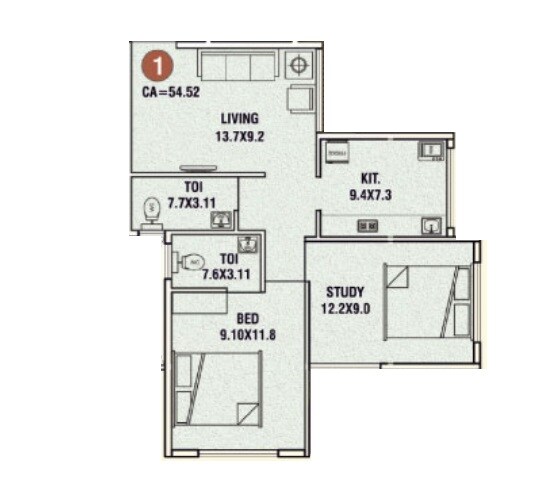 Floor plan of 2 BHK 587 Sq. Ft. Apartment in Morivali Ambernath Brondesbury CHS, Thane