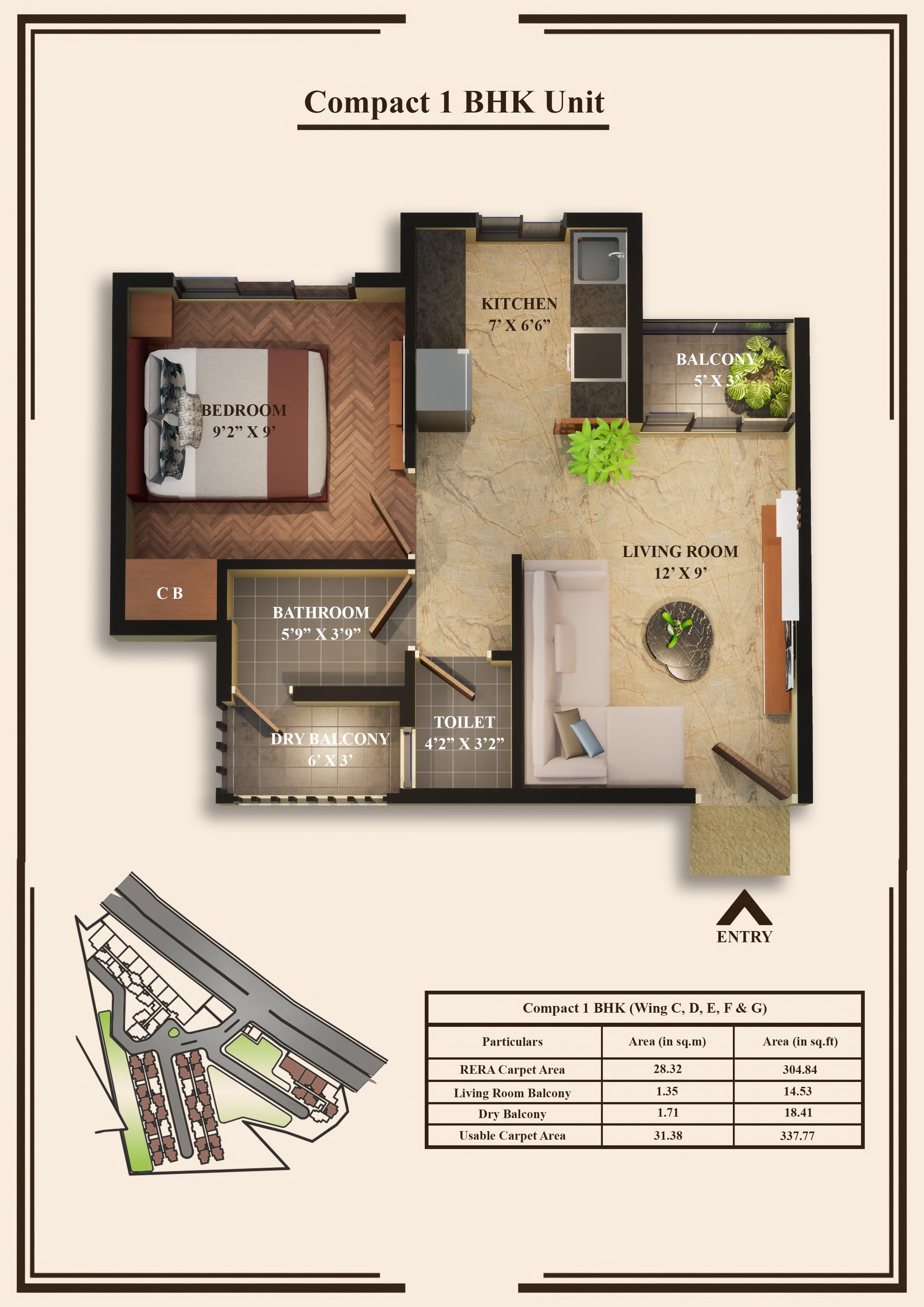 Floor plan of 1 BHK 337 Sq. Ft. Apartment in Morya Anand Home, Thane