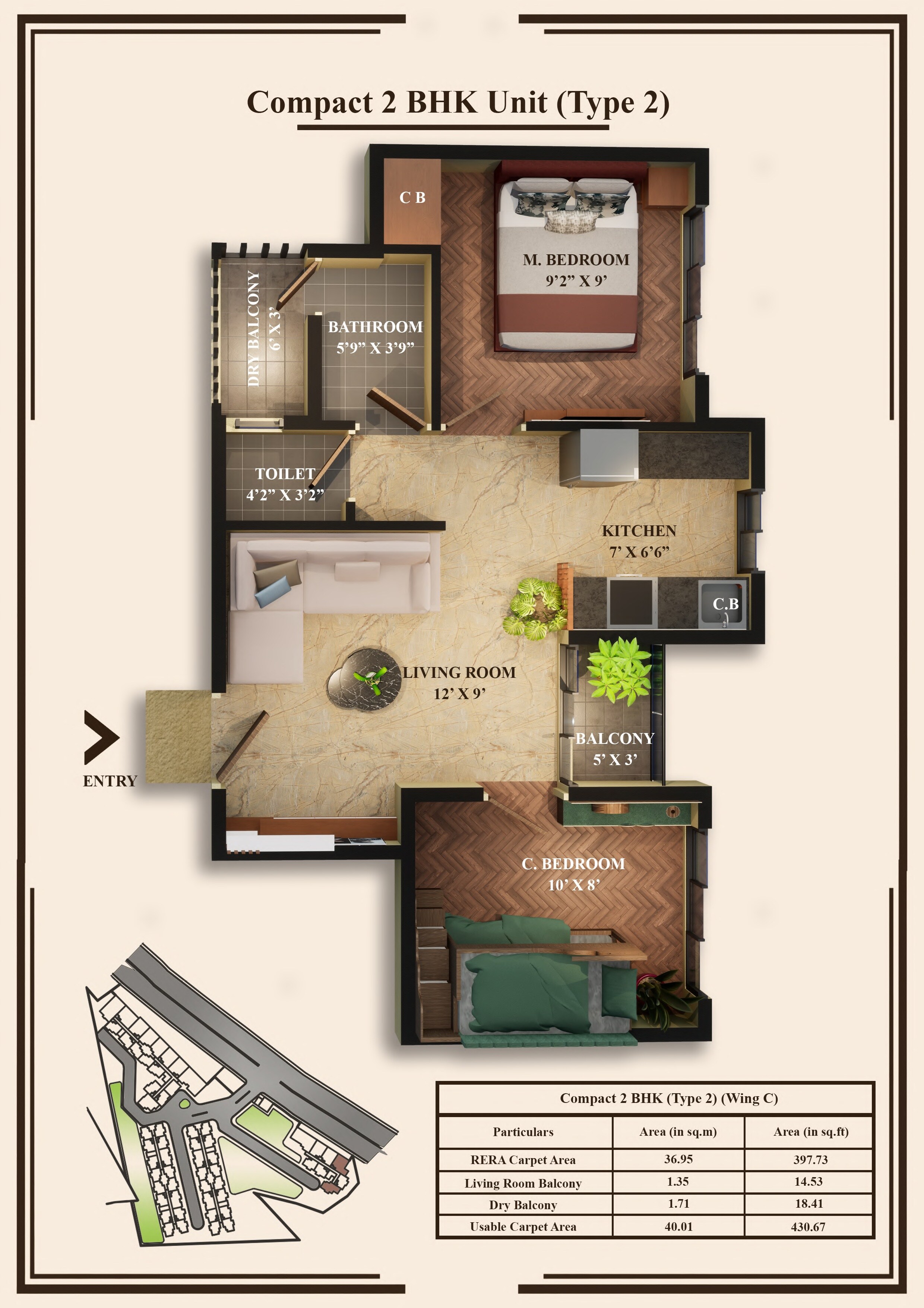 Floor plan of 2 BHK 430 Sq. Ft. Apartment in Morya Anand Home, Thane