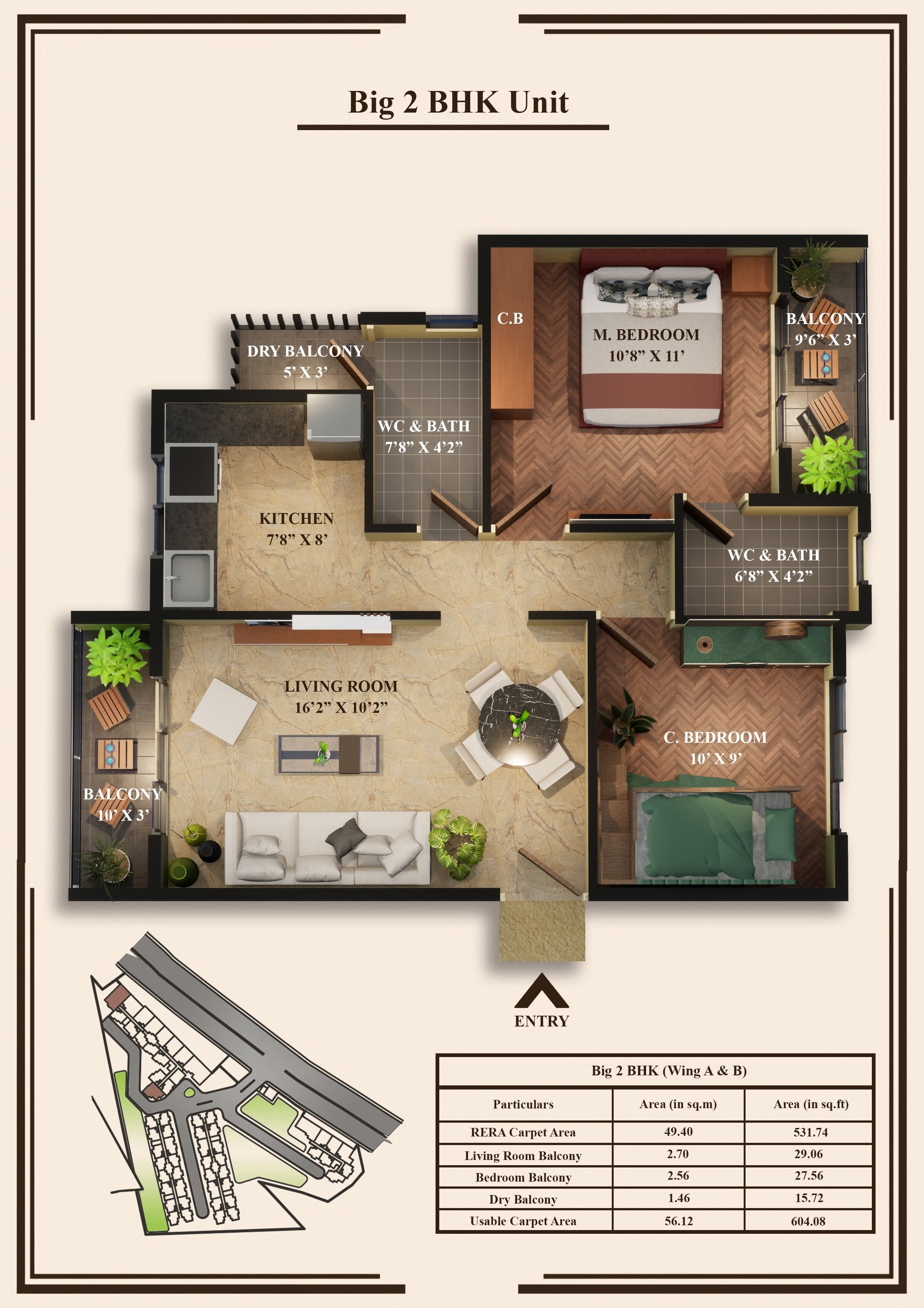 Floor plan of 2 BHK 604 Sq. Ft. Apartment in Morya Anand Home, Thane