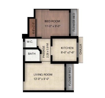 Floor plan of 1 BHK 342 Sq. Ft. Apartment in Morya Heights, Thane