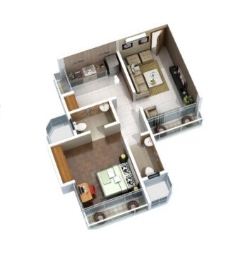 Floor plan of 1 BHK 307 Sq. Ft. Apartment in Morya Infraconstruct Heights, Thane