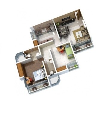 Floor plan of 2 BHK 342 Sq. Ft. Apartment in Morya Infraconstruct Heights, Thane