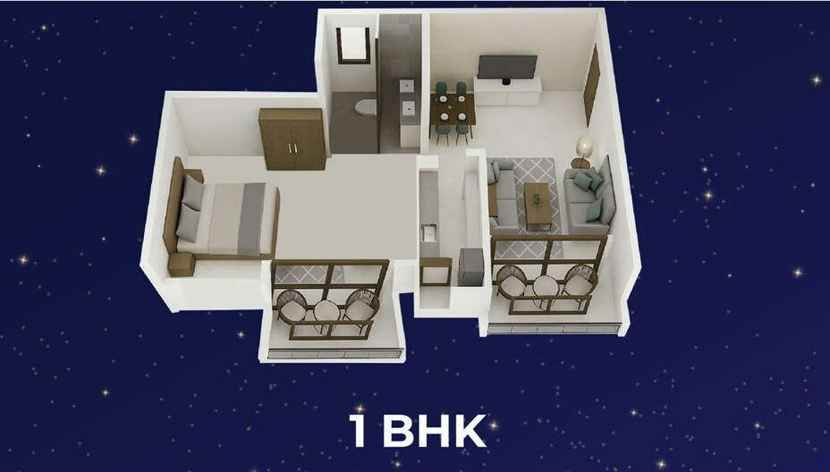 Floor plan of 1 BHK 370 Sq. Ft. Apartment in Motiram Nakshatra, Thane