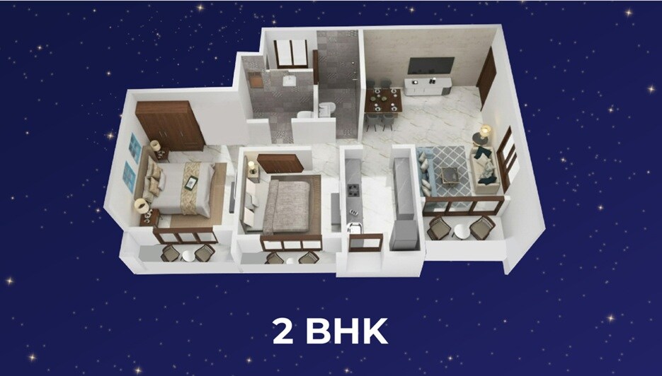 Floor plan of 2 BHK 506 Sq. Ft. Apartment in Motiram Nakshatra, Thane