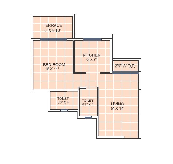 Floor plan of 1 BHK 303 Sq. Ft. Apartment in Motiram Puram, Thane
