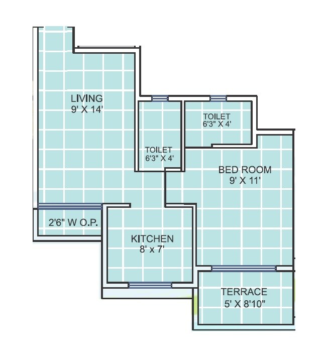 Floor plan of 1 BHK 363 Sq. Ft. Apartment in Motiram Puram, Thane
