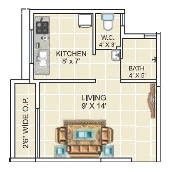 Floor plan of 213 Sq. Ft. Studio in Motiram Puram, Thane