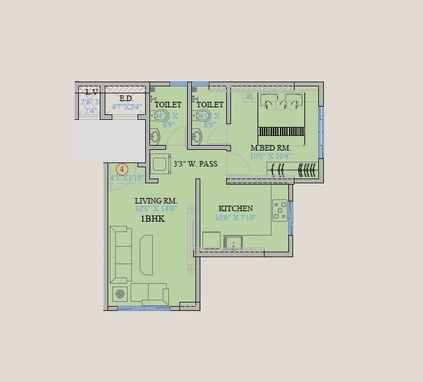 Floor plan of 1 BHK 454 Sq. Ft. Apartment in Mount Casa, Thane