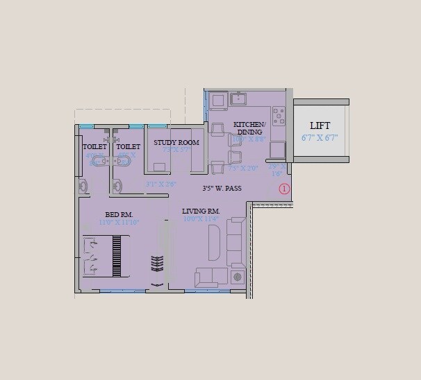 Floor plan of 1 BHK 512 Sq. Ft. Apartment in Mount Casa, Thane