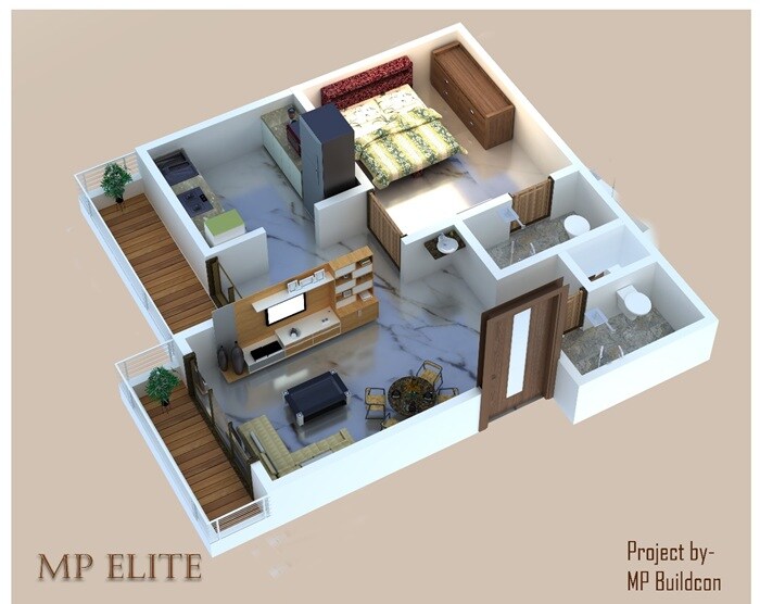 Floor plan of 1 BHK 450 Sq. Ft. Apartment in MP Elite, Thane