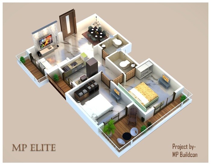 Floor plan of 2 BHK 730 Sq. Ft. Apartment in MP Elite, Thane