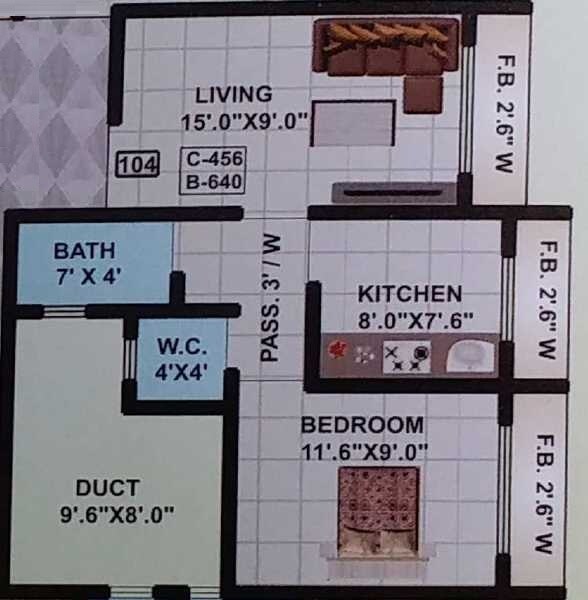 Floor plan of 1 BHK 495 Sq. Ft. Apartment in Mrunali Paradise, Thane