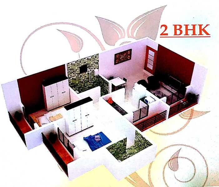 Floor plan of 2 BHK 639 Sq. Ft. Apartment in Mrunali Paradise, Thane