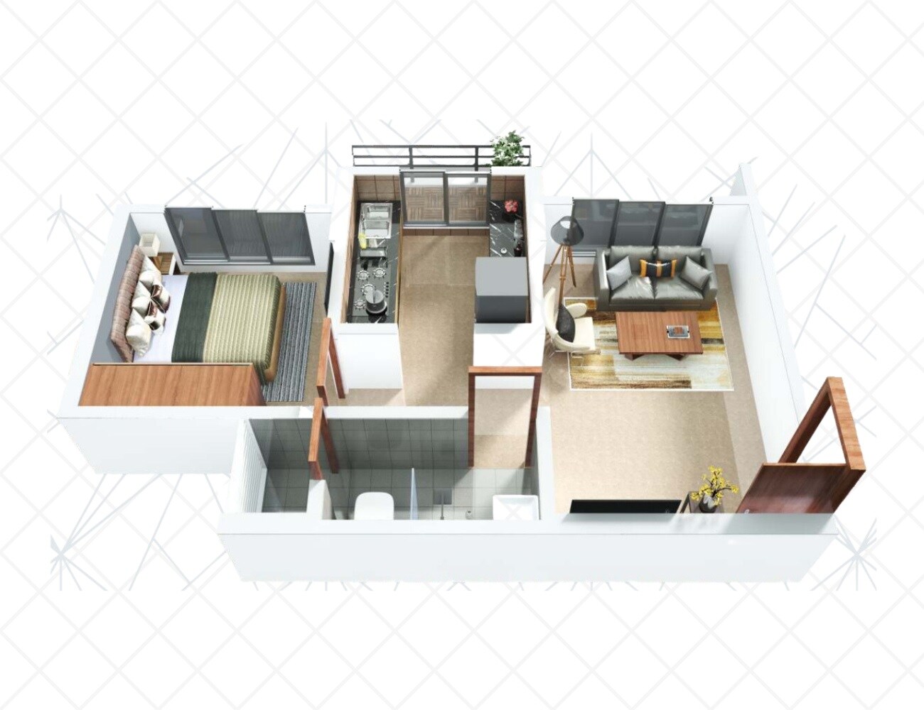 Floor plan of 1 BHK 390 Sq. Ft. Apartment in MS Vrindavan City, Thane