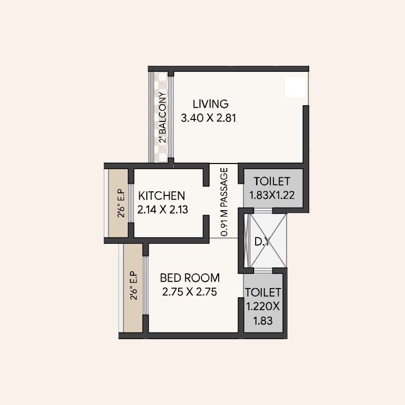 1 BHK 356 Sq. Ft. Apartment