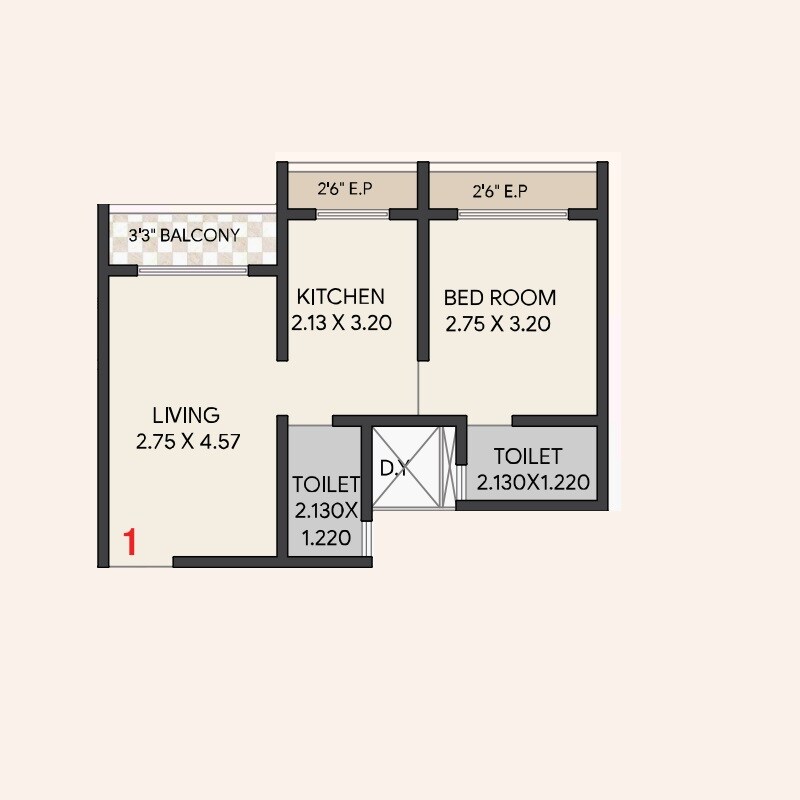 1 BHK 409 Sq. Ft. Apartment