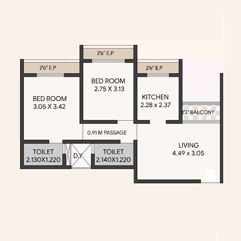 2 BHK 545 Sq. Ft. Apartment