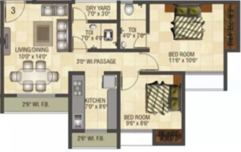 2 BHK 533 Sq. Ft. Apartment