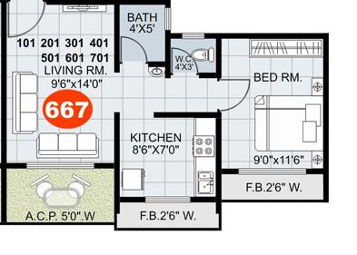 1 BHK 355 Sq. Ft. Apartment in Mukul Palms