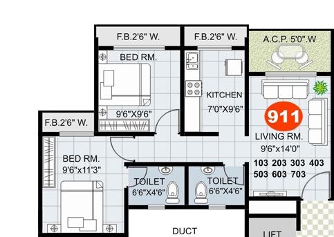 Floor plan of 1 BHK 385 Sq. Ft. Apartment in Mukul Palms, Thane