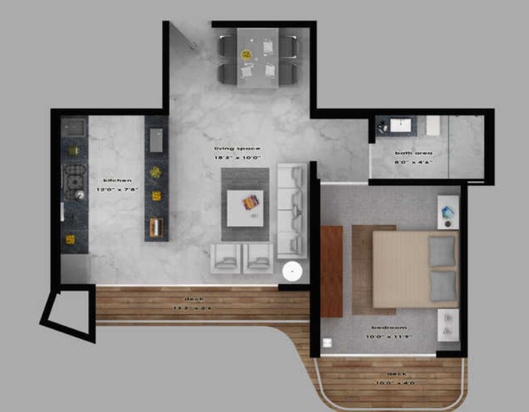 Floor plan of 1 BHK 785 Sq. Ft. Apartment in Mutha Sai Nirvana, Thane