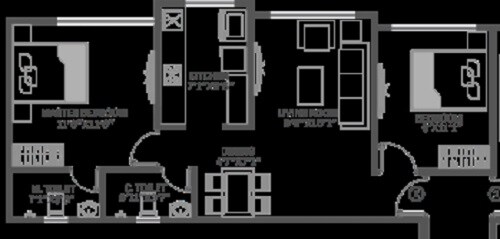Floor plan of 2 BHK 510 Sq. Ft. Apartment in N G Tivoli RNA, Thane