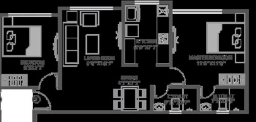 Floor plan of 2 BHK 578 Sq. Ft. Apartment in N G Tivoli RNA, Thane