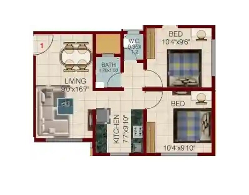 2 BHK 620 Sq. Ft. Apartment