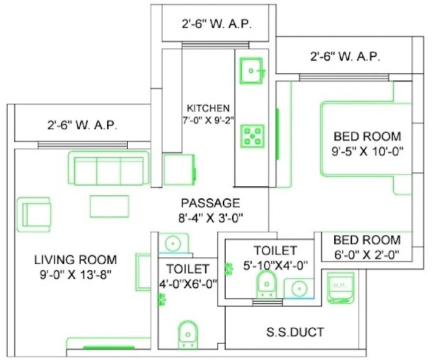 Floor plan of 1 BHK 382 Sq. Ft. Apartment in Nakshatra Metro Majestic, Thane