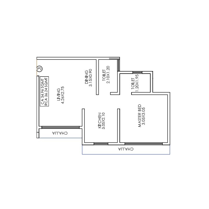 Floor plan of 1 BHK 390 Sq. Ft. Apartment in Namha Trimurti, Thane