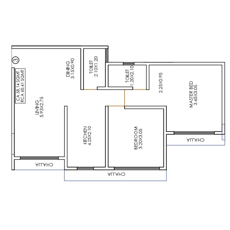 Floor plan of 2 BHK 650 Sq. Ft. Apartment in Namha Trimurti, Thane