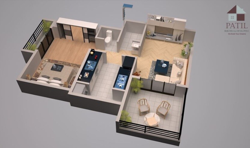 Floor plan of 1 BHK 338 Sq. Ft. Apartment in Nana Patil Pride, Thane