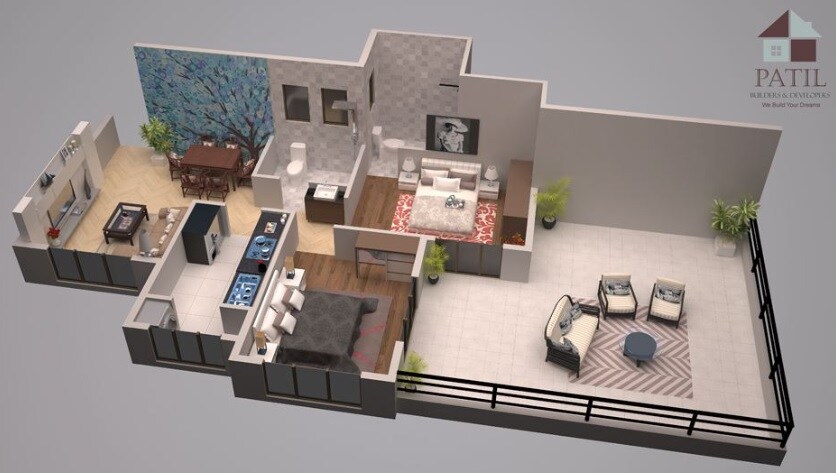 Floor plan of 2 BHK 504 Sq. Ft. Apartment in Nana Patil Pride, Thane