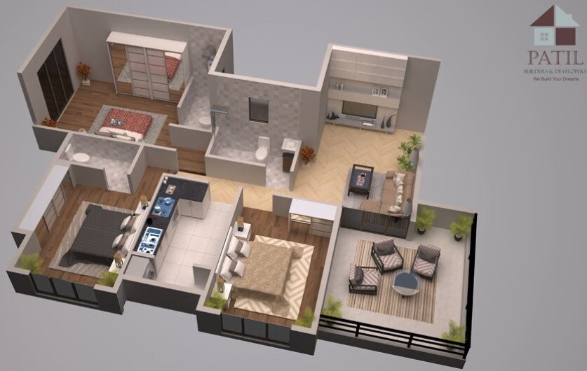 Floor plan of 3 BHK 678 Sq. Ft. Apartment in Nana Patil Pride, Thane