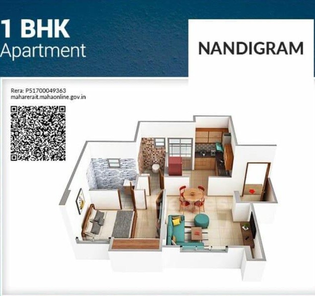 Floor plan of 1 BHK 446 Sq. Ft. Apartment in Nandigram Apartment, Thane