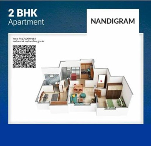 Floor plan of 2 BHK 532 Sq. Ft. Apartment in Nandigram Apartment, Thane