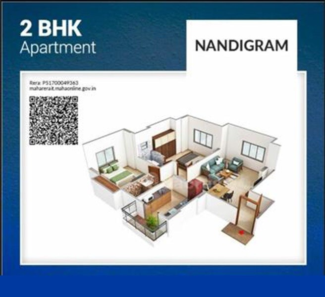 Floor plan of 2 BHK 694 Sq. Ft. Apartment in Nandigram Apartment, Thane